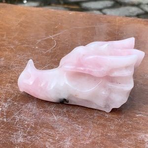 ROSE QUARTZ HAND CARVED DRAGON SKULL